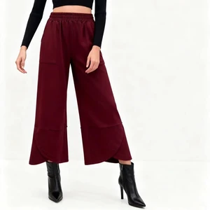 Women's Casual Wide Leg Pants Cotton Spandex French Terry Solid Color Regular Mid Waist Elastic Waist Autumn Plain Dyed