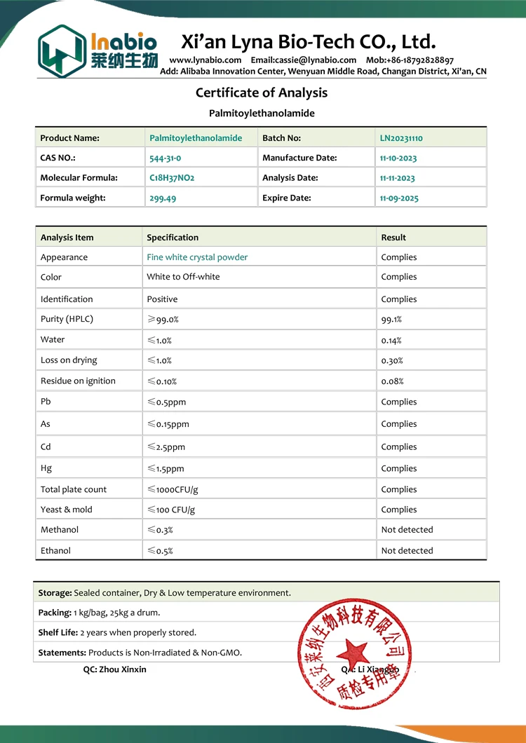 Julyherb factory supply CAS 544-31-0 Palmitoylethanolamide PEA 99%