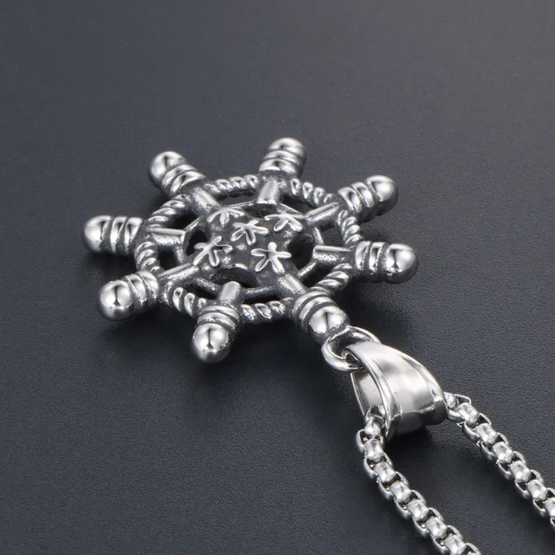 Fashion Marine Ship Wheel Necklace - Stainless Steel Rudder Pendant