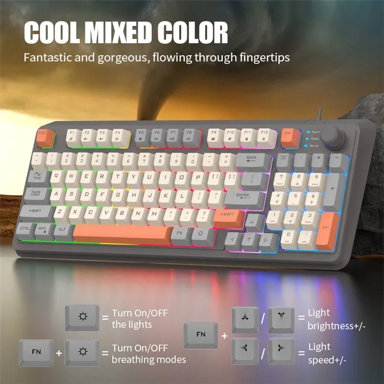 XUNFOX K82 94 Keys Gaming Wired Keyboard with Mixed Color Backlit