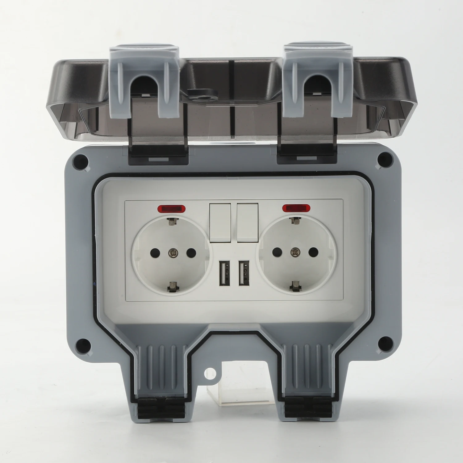 IP66 Weatherproof Outdoor Electric Wall Socket Switch WiFi Waterproof Box Cover Double German EU Plug Standard 16A Stock Outlet