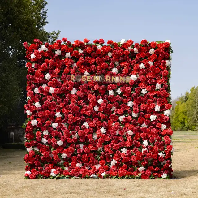 Red Color Artificial Flower Wall 8ftx8ft for Wedding Decoration