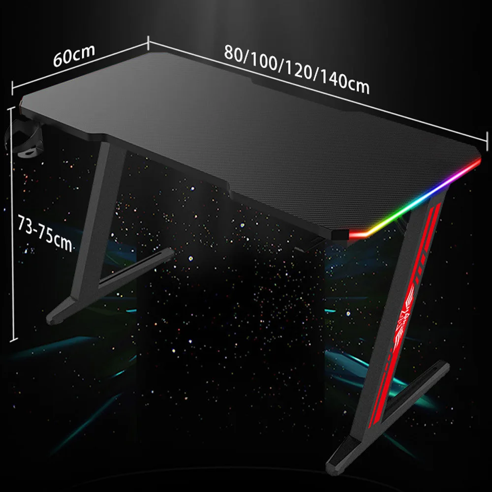 Modern Ergonomic Z Shaped Red Rgb Gaming Table Carbon Fiber Surface Pc
