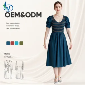 Beautiful Retro Style Summer Plus Casual Dress with Breathable Woven Fabric and Pleats