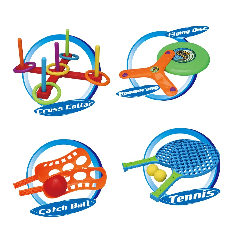 Sports & Fun - 6 in 1 Outdoor Sports Toy Set for Kids Family Fun Tennis Golf Flying Disc Boomerang Cross Collar Catch Ball Game