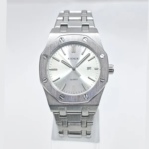 Sport Fashion Quartz Watch with Luxury Alloy Case Acrylic Band 43mm Dial 22mm Band Width Pointer Display