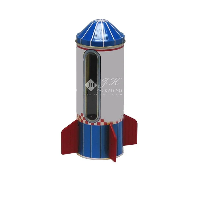 JH Clear and Bright Rocket Shape Toy Tin Box