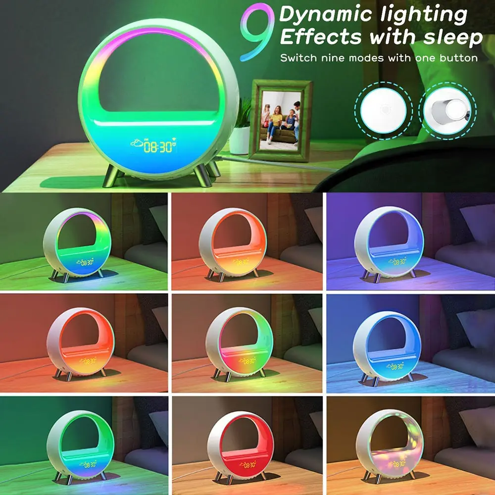 Multifunction Alarm Clock 15w Fast Charging Wireless Charger With Speaker Rgb Night Light Table