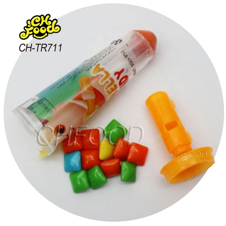 China Candy Sweets Wholesale Custom Private Label Cartoon Whistle Umbrella-Shaped Crayons Candy Toy with Square Chewing Gum