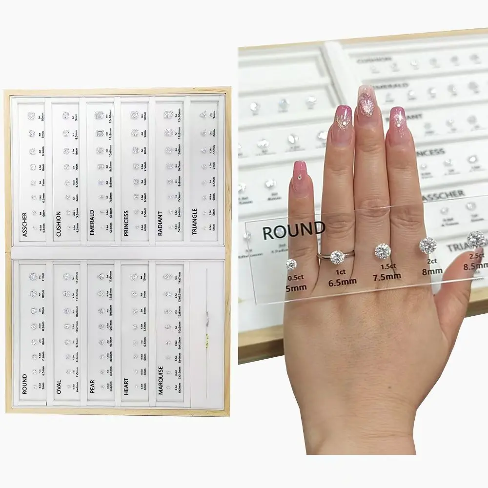 Hot Sale Custom Carat Comparison Chart 5A White Cubic Zirconia Ring Stone Reference Diamond Carat Size Chart for Jewelry Store