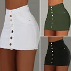 New Fashion Button Short Bodycon Summer Bandage Jean Women's Denim Midi Pencil Skirt