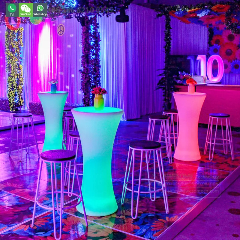 Led Light up Outdoor Furniture Plastic High Luminous Glow Light Illuminated  Nightclub bar Cocktail Tables and Chairs
