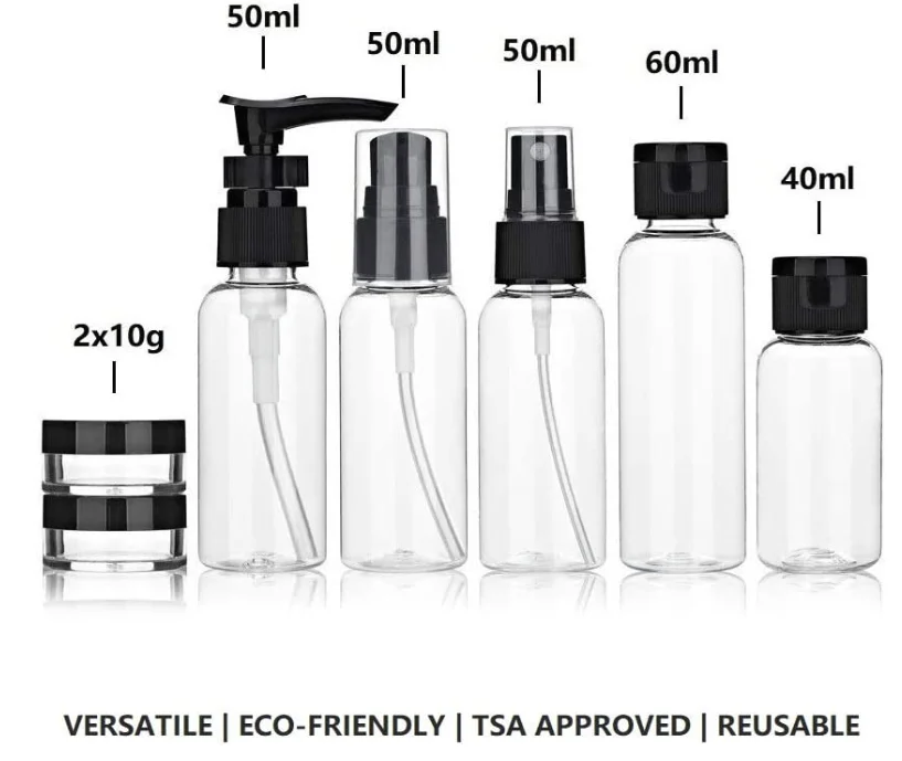 Reiseflaschen Set 100 Ml – TSA-geeignet, Auslaufsicher, Transparent Mit Etiketten