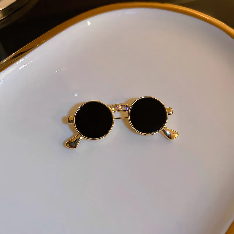 Fashion High-End Niche Light Luxury Pin Real Gold Plated Diamond Sunglasses  Brooch