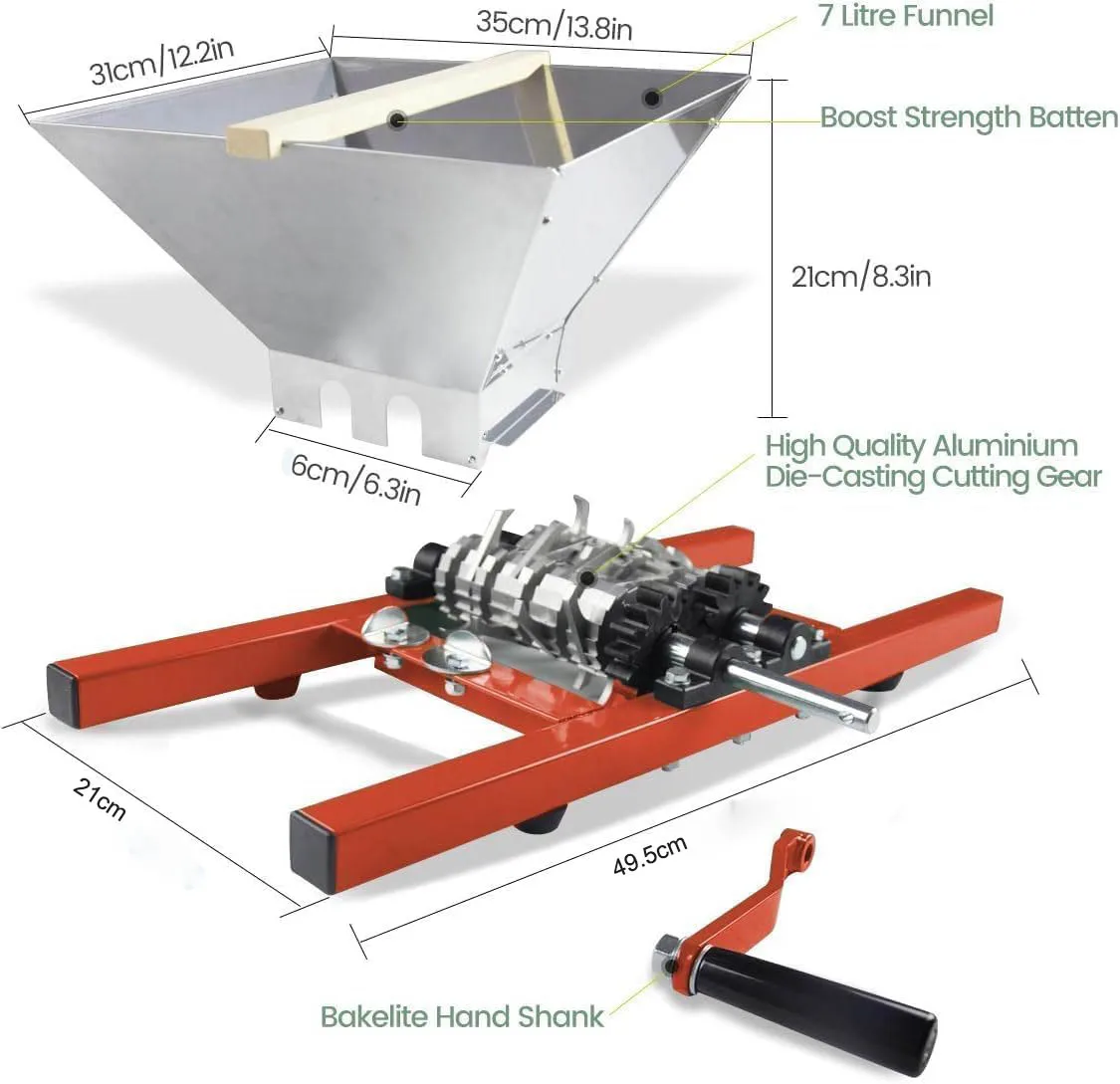 7L Stainless Steel Manual Press Fruit Crusher Mill New Condition Destemmer for Apple Berry Grape Wine and Cider