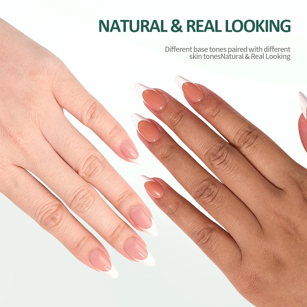 Nailpop Customizable 3-in-1 Almond Gel Nail Extensions Ultra-Fit Own Brand French Tips Soft Nude Natural Artificial Fingernails