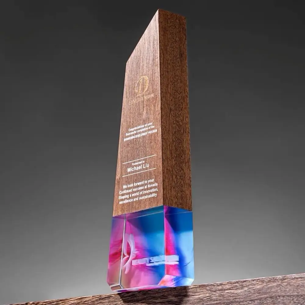 ADL New Medal and Trophy Designs Wooden Trophy with Black Stone Base with Customized Words and Logo Souvenir Gifts