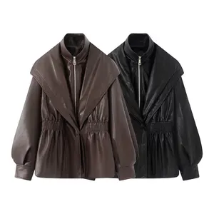 Wholesale Leather Jacket for Women Fashion Women's Motorcycle Style Fashion Washed Vintage Jacket
