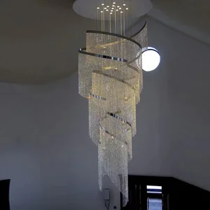 ECOJAS Modern Luxury Hotel Big Glass K9 Crystal High Ceiling Stair Led Pendant Lighting Raindrop Chandelier Big Crytal Lighting