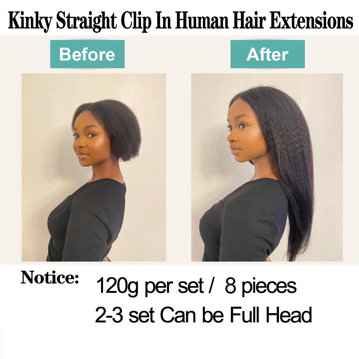 Kinky Straight Clip in Echthaar-Verlängerung #1B Natürliche Farbe Brasilianisches Haar Clip Ins 8-teiliges Remy-Haarverlängerung für Frauen 18 Clips_voghion.com