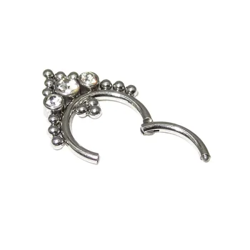 316L Surgical Steel Zircon Septum Clicker Piercing Hinged Segment Ring Diath Helix Nose Hoop Ring