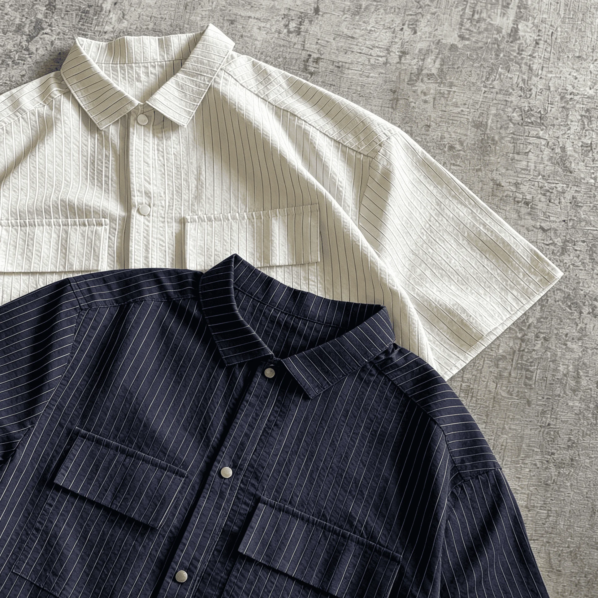 Wholesale Striped Cotton Button Down Shirt Oversized Short Sleeve Pocket Streetwear Casual Summer Men Short Sleeve Shirt gallery 3