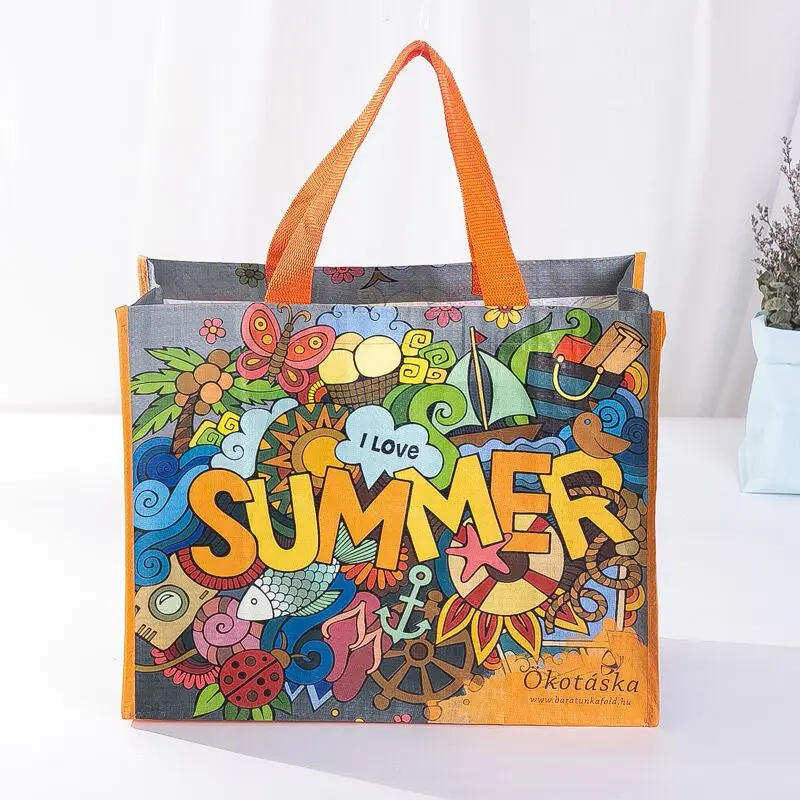 Eco friendly waterproof photo CMYK printing  pp woven shopping bag recyclable laminated pp woven tote bag