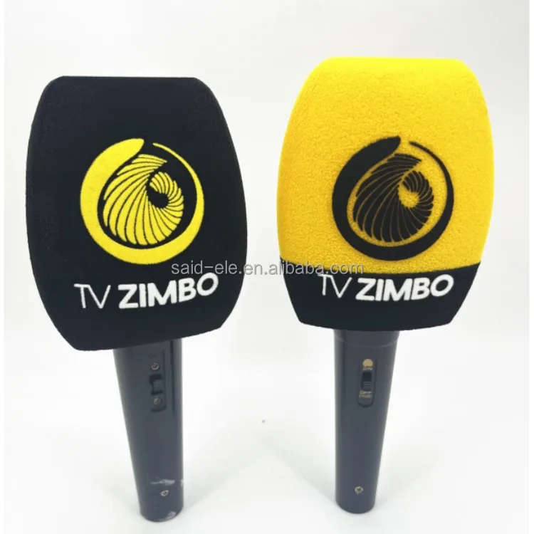 Lot De 2 Pare-Brise En Mousse Pour Micro Avec Logo Personnalisé – Bleu Rond, Idéal Interviews TV, Radio, Podcast, Diffusion En Direct