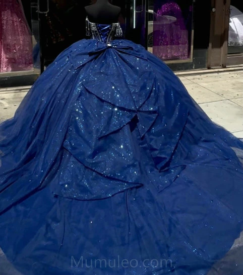 QXMYOO Ball Gown Quinceañera Dress - Sweet 16 Prom Party Princess Dress For Teens, Navy Blue, Size 6