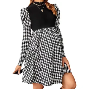 Autumn Knitted Cotton Dress for Pregnant Women Elongated Style with Ruffled Check Pattern Anti-Static Maternity Clothing