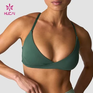 HUCAI Custom 4-way Stretch Polyamide Sweat Wicking Sexy Removable Crossover Adjustable Sports Yoga Bra