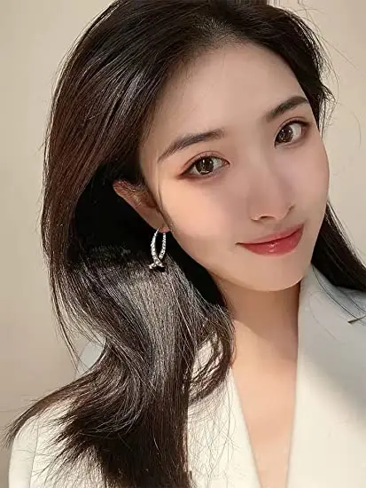 SC New Korean Style Fashion Earrings Cross Zircon Curved Earrings Creative Gold Plated Front Back Exchangeable Diamond Earrings