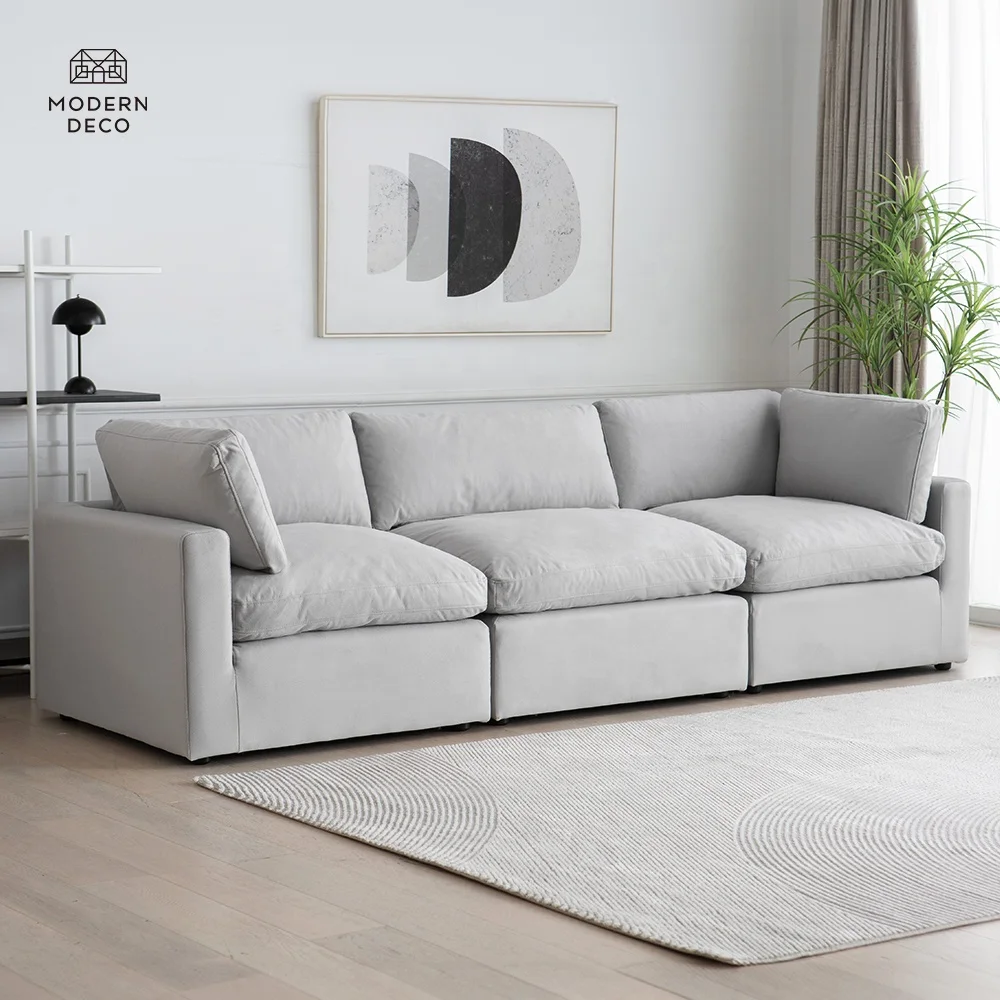 Pesanan Dibuat Khas Memandu Cecair Tahan Noda Tahan Siraman Putih Ramah Hewan Peliharaan Kain Sofa Couches Bahagian Modular Sofa