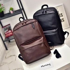 OMASKA Casual Men's PU Leather Student Laptop Backpack Trendyy Fashion Waterproof Zipper School Bag