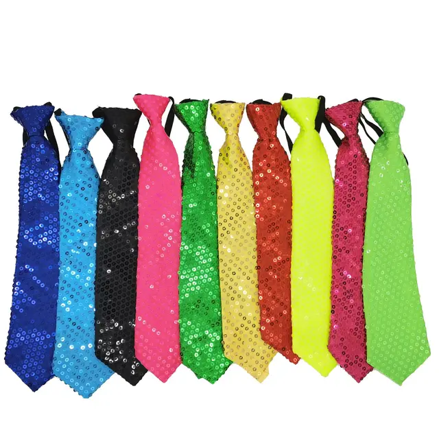 Best Sell Good Quality Hot Sale Cheap Multiple Colour Light Up Necktie Led Flashing Sequin Jazz Fashion Zipper Sequin Tie