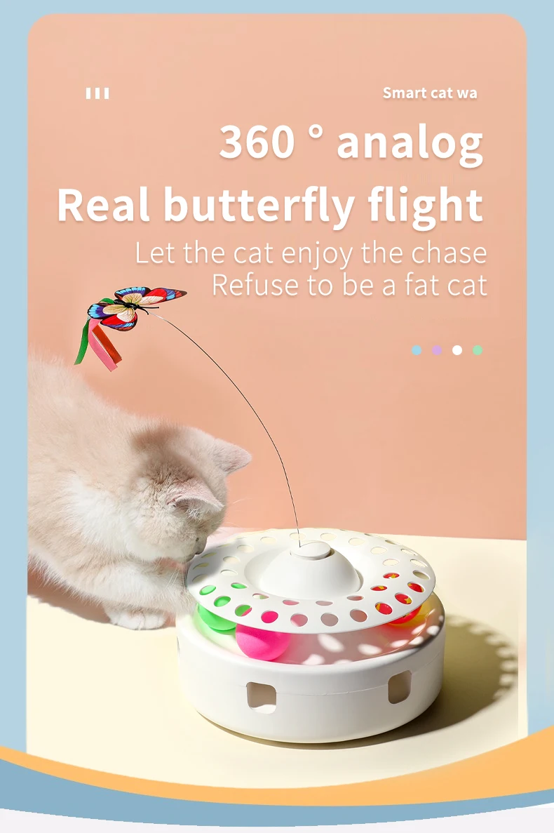 Upgraded Electric Cat Toys with Bell Ball Puzzle 3 in 1 Cat Turntable Toy Automatic Rotation Teaser Butterfly Interactive Toy factory