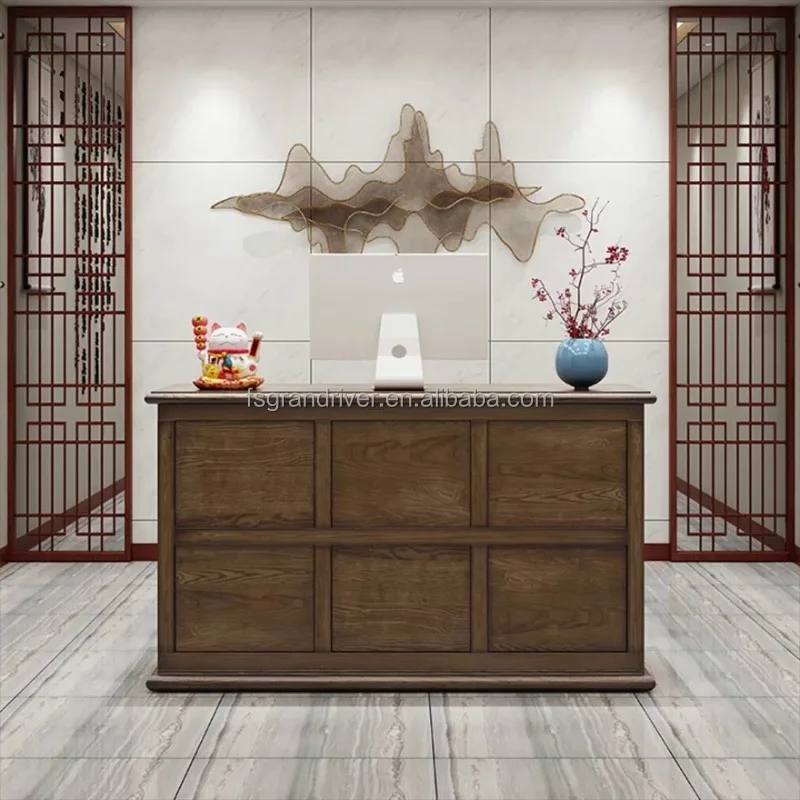 Factory Price Wood Office Spa for Beauty Led Restaurant Fluted Hospital Table Nail Salon Cashier Modern Counter Reception Desk