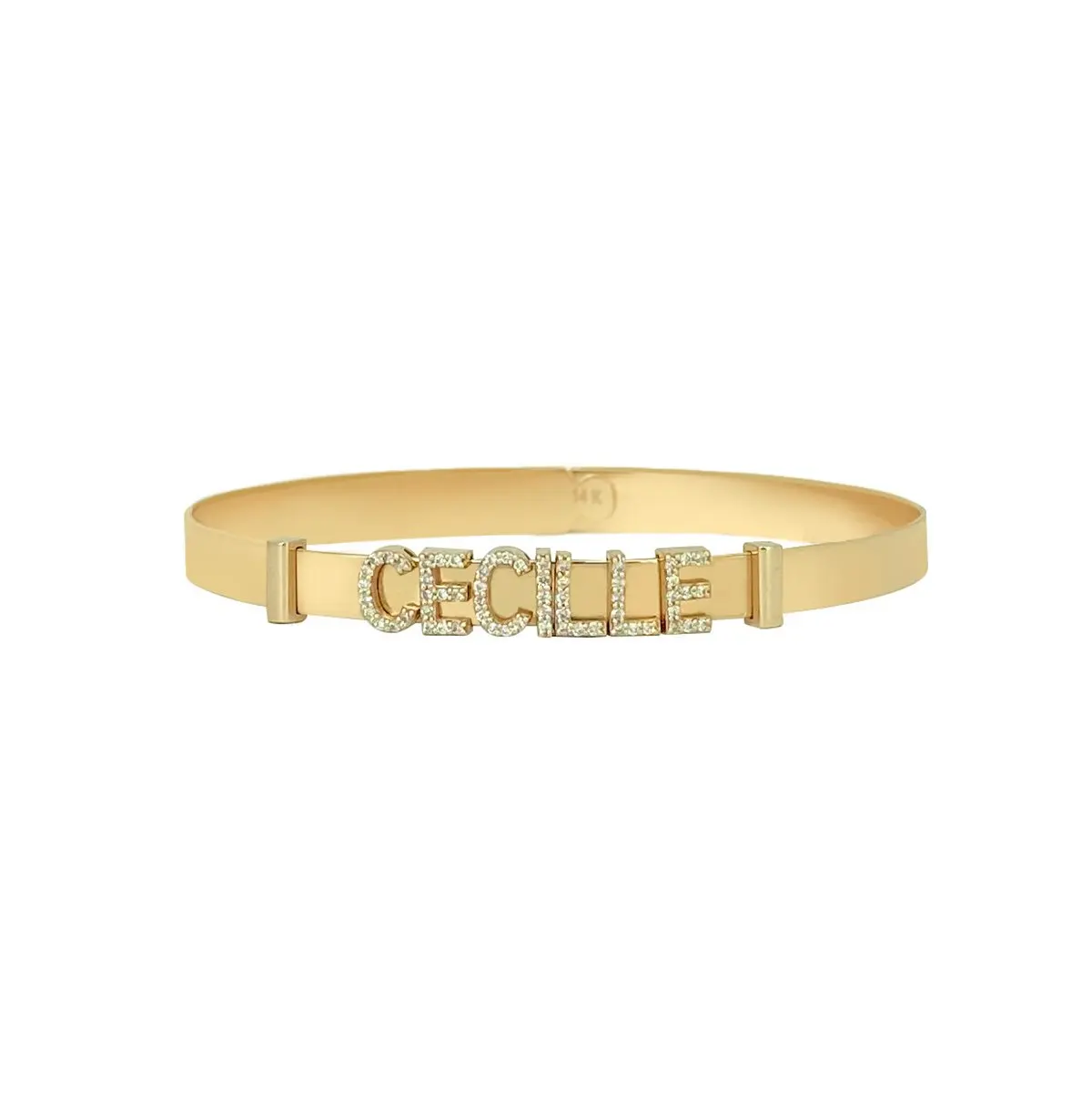 
 Custom personalized zircon diamond 26 alphabet initial name number letter charm bracelet adjustable sliding bangles for women  