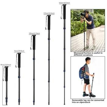 Neewer Carbon Fiber Monopod, 5 Sections 19-64 Inches/48-163 Centimeters Adjustable Portable Stand with Carrying Bag detail image