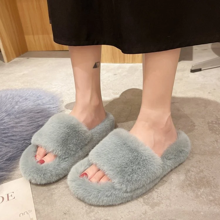 Coolsa — claquettes en fausse fourrure de lapin pour femme