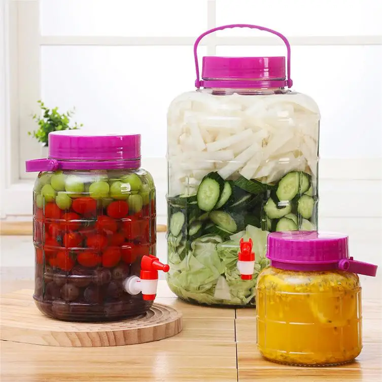 Multiple Sizes Large Capacity Clear Round Large Glass Barrel Food Storage Glass Pickles Plum Wine Jar With Sealing Lid