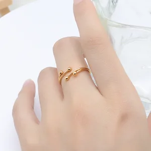 Simple Cute 18K Gold Adjustable Double Ball Ring Small Ball Ring Stall Cross-Border Fashion for Europe United States Copper