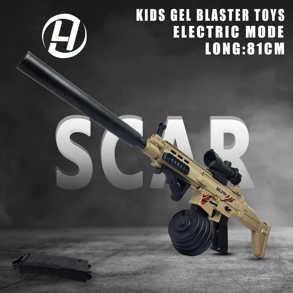 LASHOT 2025 Unisex SCAR Toy Automatic Gel Blaster Gun Safety ABS Plastic Sand Drum Magazine Toy Gun for Adults