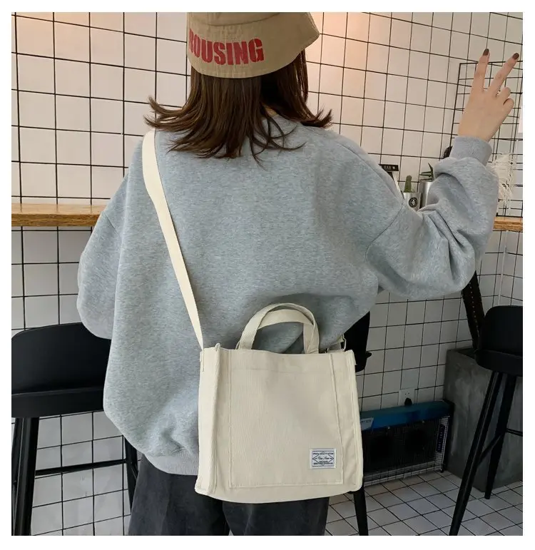 Custom Women Corduroy Canvas Shoulder Bag Eco Messenger Bags Small Casual Cotton Canvas Tote Crossbody Bag