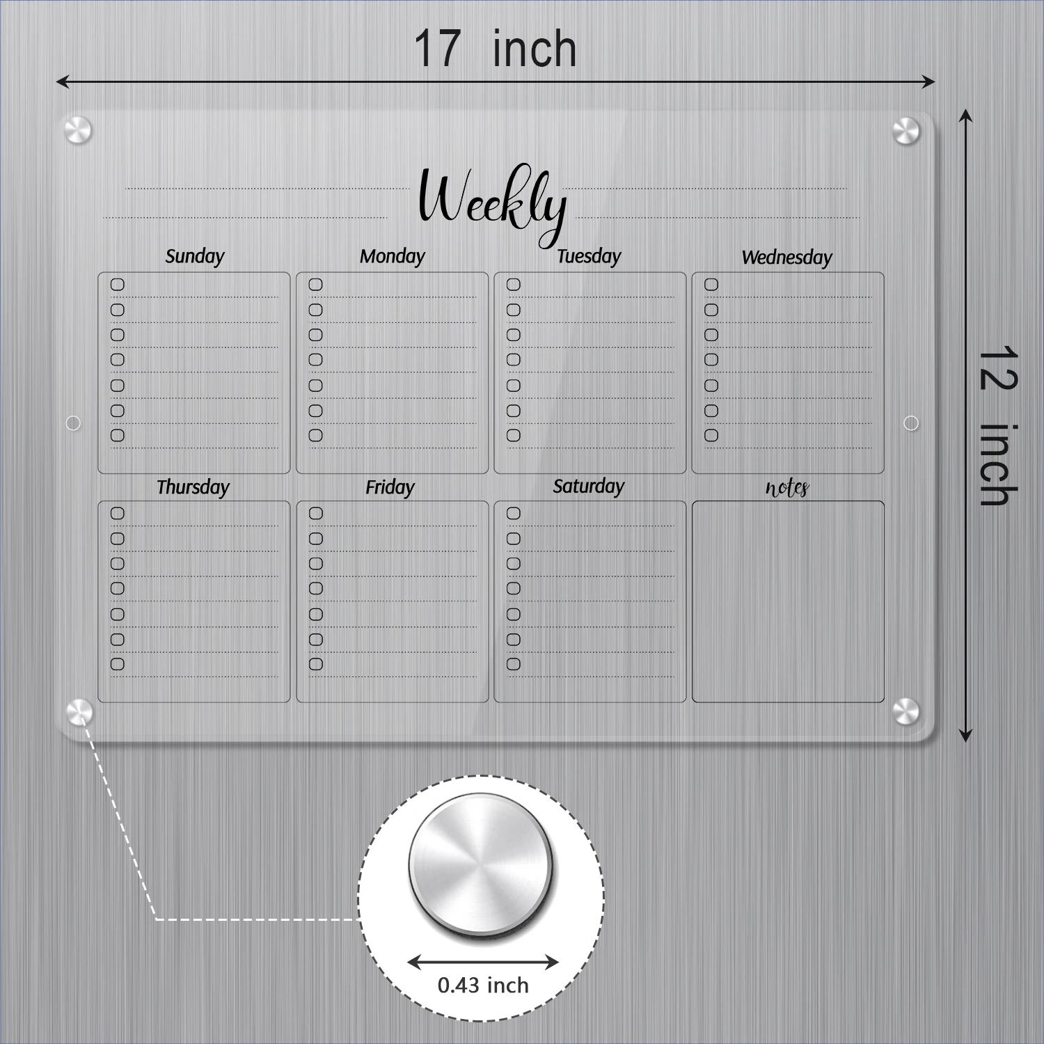 2 Set Acrylic Magnetic Dry Erase Fridge Calendar for Clear Weekly Planner Board Reusable With Markers Holder Eraser