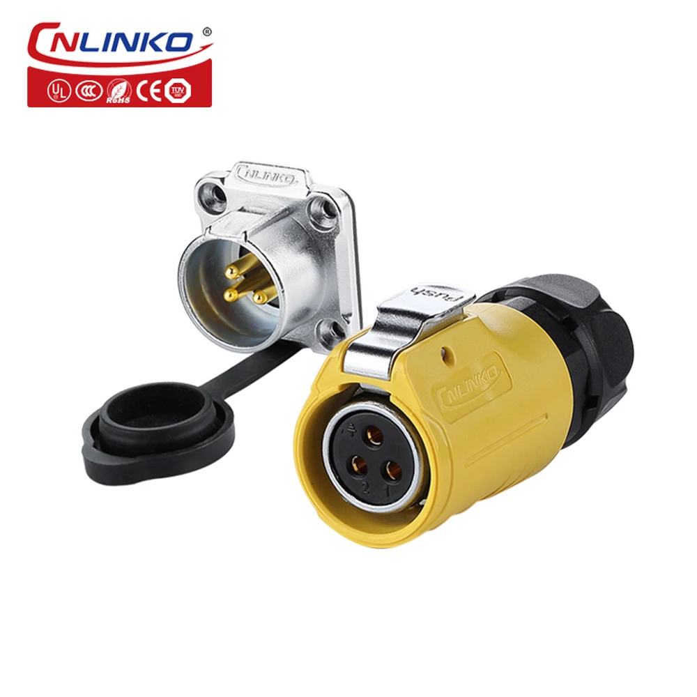 CNLINKO LP20 Waterproof IP68 3pin Power Connector 20A Male Female Panel Plug Socket