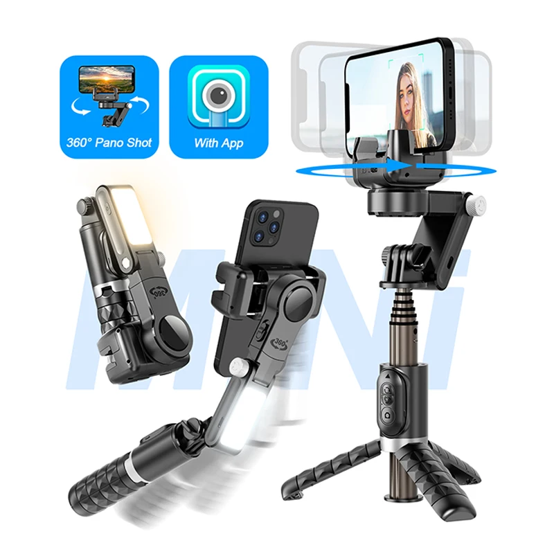 Gimbal Stabilizer Lamp Face Tracking With App Rotation Wireless  Selfie Stick Tripod Desktop Support With Beauty Fill Light Q18