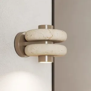Postmodern Luxury Modern LED Wall Lamp for Indoor Use Yellow Travertine Warm White CCT for Bedroom Living Room Hotel Restaurant