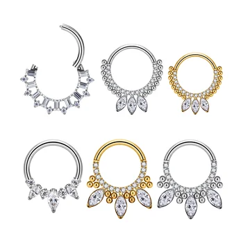 G23 ASTM F136 Titanium Silver Plated Punk Style Labret Stud Hoop Ring Inlay Marquise Zircon Wedding Gift Body Piercing Jewelry
