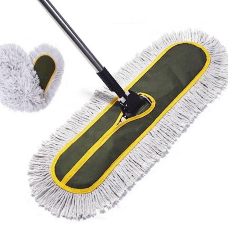 JR-MOV Commercial Cotton Dust Mop Industrial Dust Mops For Hardwood Floors With 2 Cotton Pads 24X 5 Metal Frame,Dust Mop for Cleaning Warehouse Hotel Company Factory 51 Stainless Steel Handle 